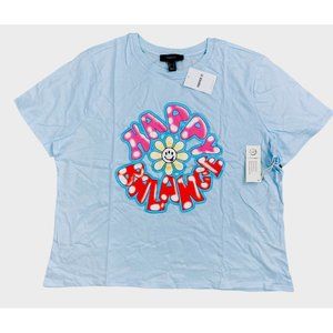Forever 21‎ Short Sleeve T-Shirt Happy Balance Plus Size 2X 100% Cotton Blue NWT